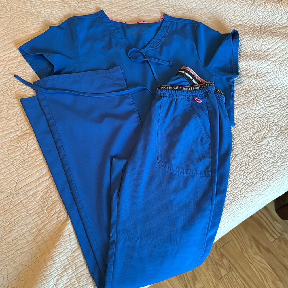 Heart Soul Royal Blue Scrub Set Small Top XS Bottoms